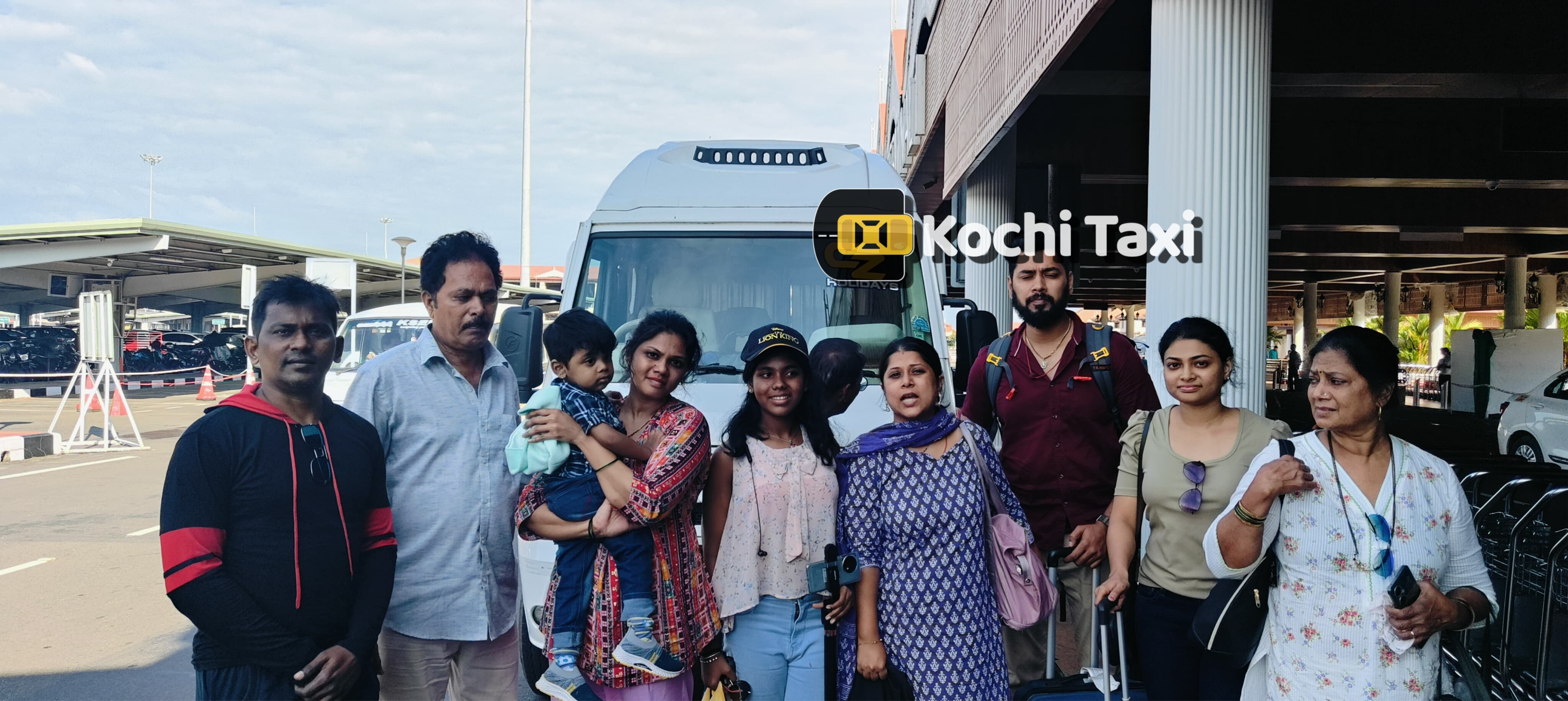 Group photo with taxi
